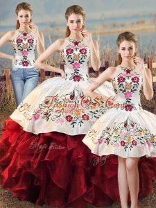 Noble Halter Top Sleeveless Organza Vestidos de Quinceanera Embroidery and Ruffles Lace Up