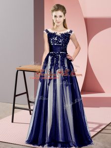 Empire Quinceanera Dama Dress Purple Scoop Tulle Sleeveless Floor Length Zipper