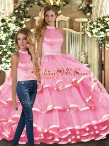 Delicate Organza Sleeveless Floor Length Quinceanera Dresses and Ruffled Layers