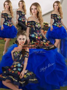Off The Shoulder Sleeveless Lace Up 15 Quinceanera Dress Royal Blue Tulle