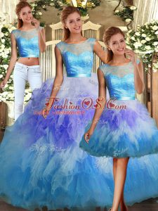 Discount Multi-color Quinceanera Dress Military Ball and Sweet 16 and Quinceanera with Lace and Ruffles Scoop Sleeveless Backless
