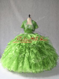 Organza Strapless Sleeveless Lace Up Beading and Ruffles 15 Quinceanera Dress in Green