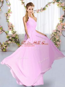 Glittering Lilac Lace Up Quinceanera Dama Dress Ruching Sleeveless Floor Length