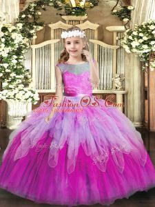 Modern Sleeveless Lace and Ruffles Lace Up Little Girl Pageant Gowns