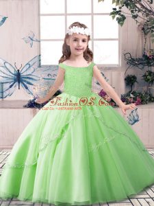 Off The Shoulder Sleeveless Girls Pageant Dresses Floor Length Beading Tulle