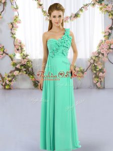 Free and Easy Floor Length Empire Sleeveless Turquoise Bridesmaids Dress Lace Up