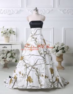 Strapless Sleeveless Brush Train Lace Up Wedding Dress Multi-color Printed