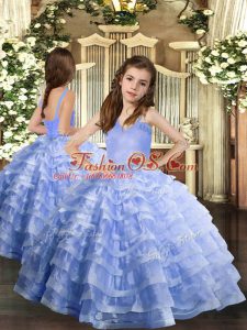 Lavender Ball Gowns Organza Straps Sleeveless Ruffled Layers Floor Length Lace Up Pageant Gowns For Girls