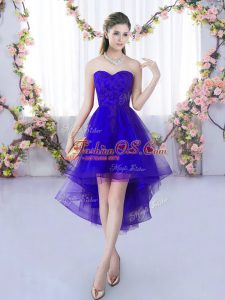 Purple Sleeveless Lace High Low Quinceanera Dama Dress
