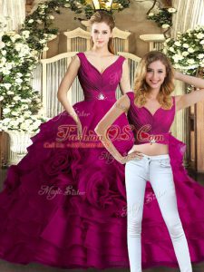 Fine Sleeveless Beading and Ruffles Backless Ball Gown Prom Dress
