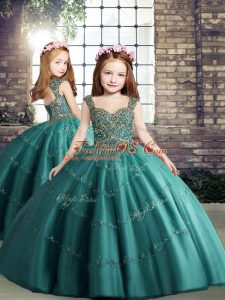 Teal Pageant Gowns Party and Wedding Party with Beading Straps Sleeveless Lace Up