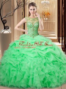 Extravagant Scoop Sleeveless Sweet 16 Dress Floor Length Beading and Ruffles and Pick Ups Organza
