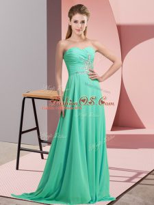 Comfortable Apple Green Lace Up Dress for Prom Beading and Appliques Sleeveless