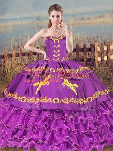 Super Sleeveless Organza Lace Up Quinceanera Dress in Purple with Embroidery and Ruffled Layers