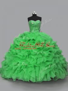 New Style Sweetheart Sleeveless Quinceanera Dresses Floor Length Beading and Ruffles Green Organza