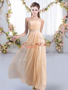 Comfortable Peach Bridesmaid Dresses Chiffon Sweep Train Sleeveless Beading
