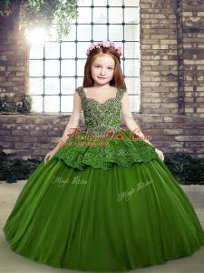 Ball Gowns Little Girl Pageant Dress Green Straps Tulle Sleeveless Floor Length Lace Up