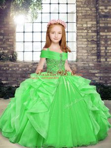 Elegant Sleeveless Floor Length Beading and Ruffles Lace Up High School Pageant Dress with