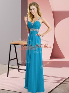 Decent Floor Length Empire Sleeveless Blue Homecoming Dresses Criss Cross