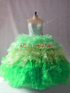 Organza Sweetheart Sleeveless Lace Up Beading and Ruffles Quinceanera Gowns in Multi-color