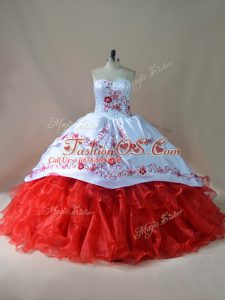 Sleeveless Court Train Embroidery Lace Up Quinceanera Gown