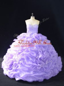 Lovely Lavender Lace Up Sweetheart Beading and Pick Ups and Hand Made Flower Quinceanera Gowns Organza Sleeveless