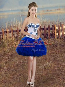 Royal Blue Sleeveless Embroidery and Ruffles Mini Length Prom Party Dress