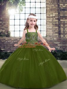 Sweet Floor Length Ball Gowns Sleeveless Olive Green Little Girls Pageant Dress Wholesale Lace Up