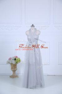 Customized Grey Zipper Bridesmaids Dress Ruching Sleeveless Floor Length