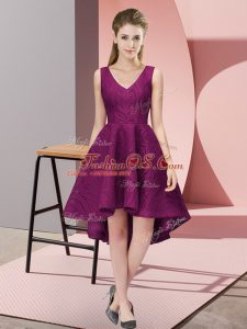 Traditional Dark Purple V-neck Neckline Lace Quinceanera Court Dresses Sleeveless Zipper