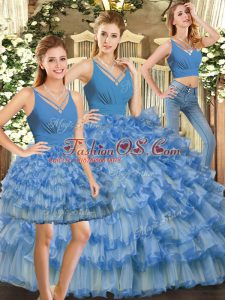 Sumptuous V-neck Sleeveless Organza Sweet 16 Dresses Ruffles and Ruffled Layers Backless