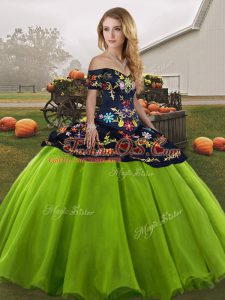 Tulle Off The Shoulder Sleeveless Lace Up Embroidery Quinceanera Dress in