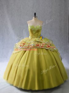 Lace Up Quinceanera Gown Olive Green for Sweet 16 and Quinceanera with Appliques and Ruffles Brush Train