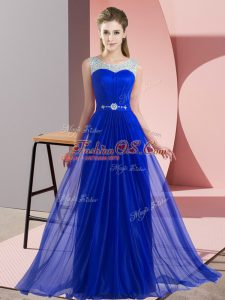 Perfect Sleeveless Lace Up Floor Length Beading Bridesmaid Dress