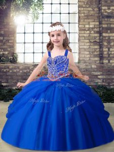Cheap Royal Blue Lace Up Straps Beading Little Girls Pageant Dress Tulle Sleeveless