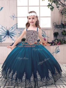 New Arrival Teal Little Girls Pageant Gowns Party and Sweet 16 and Wedding Party with Beading and Embroidery Straps Sleeveless Lace Up