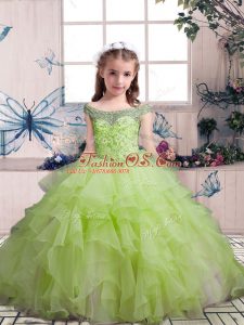 Cute Yellow Green Off The Shoulder Neckline Beading and Ruffles Kids Pageant Dress Sleeveless Lace Up