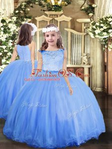 Blue Scoop Zipper Lace Little Girls Pageant Dress Sleeveless