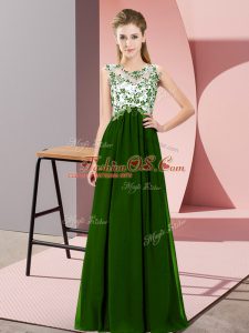 Green Scoop Neckline Beading and Appliques Dama Dress Sleeveless Zipper