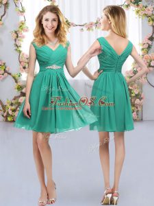Glamorous Sleeveless Chiffon Mini Length Zipper Bridesmaid Dresses in Turquoise with Belt