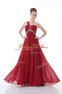 Beading and Ruching Dress for Prom Red Backless Sleeveless Floor Length