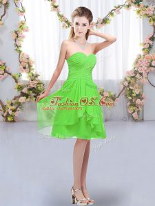 Fashionable Chiffon Lace Up Quinceanera Court Dresses Sleeveless Knee Length Ruffles and Ruching