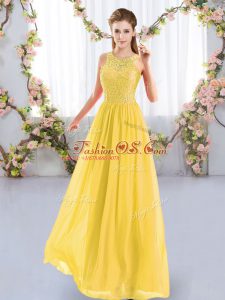 Modern Gold Scoop Neckline Lace Vestidos de Damas Sleeveless Zipper