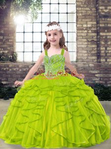 Straps Sleeveless Lace Up Child Pageant Dress Tulle