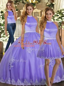 Sleeveless Backless Floor Length Appliques Quinceanera Gowns
