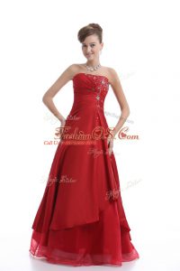 Fantastic Strapless Sleeveless Lace Up Dress for Prom Red Organza