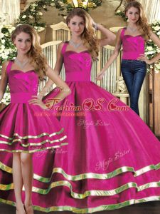 Fuchsia Sleeveless Floor Length Ruffled Layers Lace Up Sweet 16 Dresses