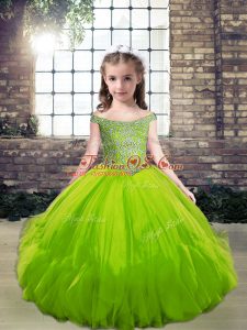 Green Sleeveless Tulle Lace Up Pageant Dress for Teens for Party and Wedding Party