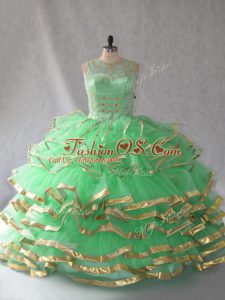 Pretty Green Ball Gowns Beading and Ruffles Quinceanera Gowns Lace Up Organza Sleeveless Floor Length