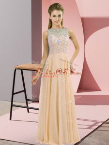 Wonderful Peach High-neck Neckline Beading Prom Party Dress Sleeveless Zipper